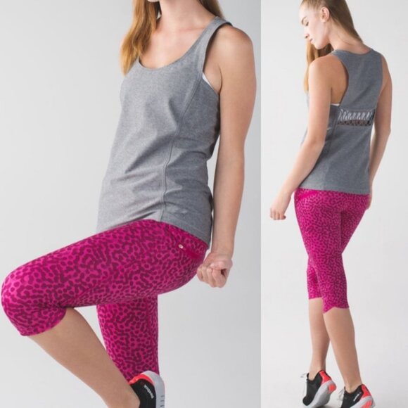 Lululemon Run Top Speed Jewelled Magenta Crop Size 4 Purple High Rise Pants Fit‎ - Picture 1 of 11